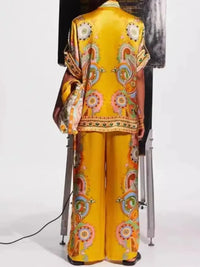 Printed Button Up Shirt and Pants Set