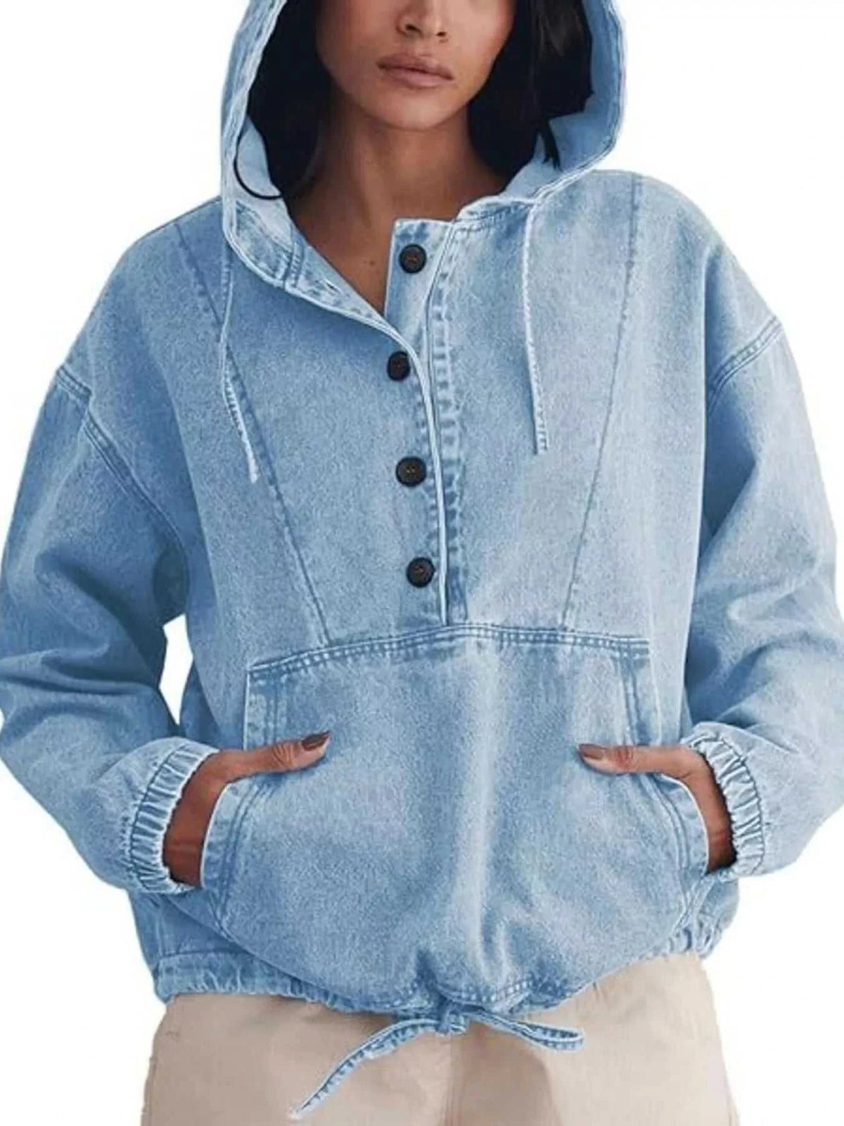 Casual Hooded Kangaroo Pocket Denim Jacket 101003999941412 64 Affordable Fashion Under $100 Jerry's Apparel 