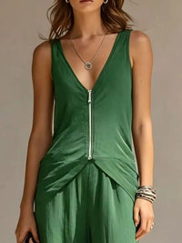 Full Size Zipper Front Tank and Wide-Leg Pants Set Plus Size 101001865169610 58 Women's Pants Set Gifts for Her Jerry's Apparel 