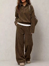 Corduroy Button Detail Top and Wide-Leg Pants Set 101001305640558 63 Affordable Fashion Under $100 Jerry's Apparel 
