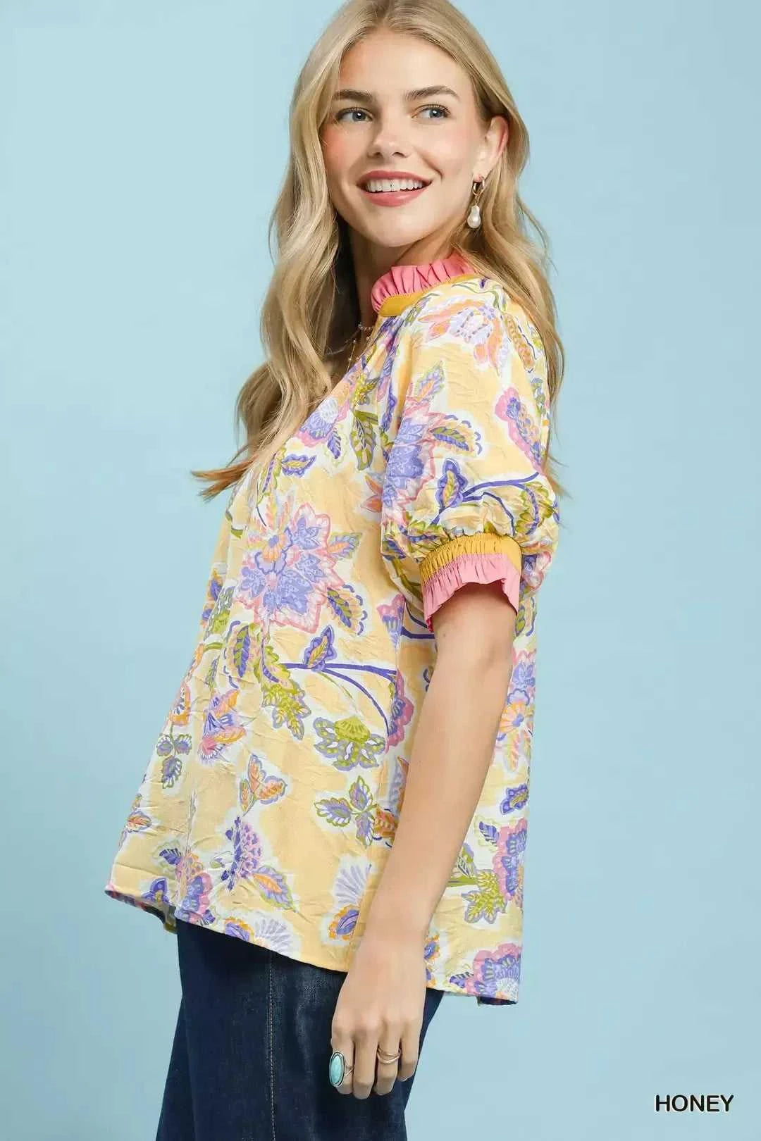 Umgee Floral Print Ruffled Short Sleeve Top 100100496871930 49 Affordable Fashion Under $100 Jerry's Apparel 