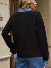 Denim Patchwork Collar Cuffed Casual Sweater 101002510428172 77 Women's Sweaters and Knitwear Jerry's Apparel 