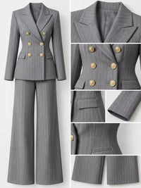 Double-Breasted Pinstripe Blazer and Wide-Leg Pants Set 101001905010997 103 Gifts for Her Jerry's Apparel 