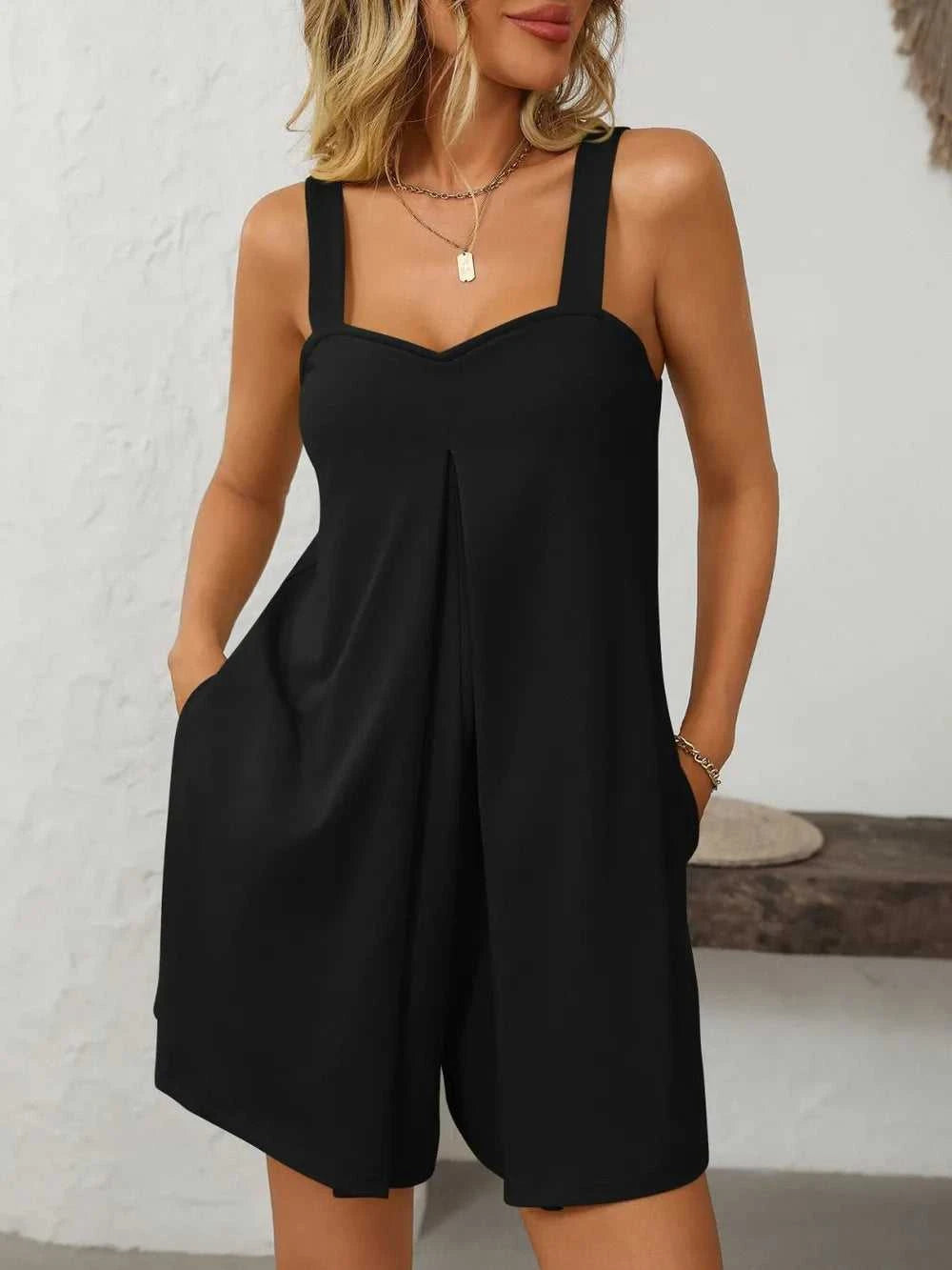 Mandy Sweetheart Neck Wide Strap Romper with Pockets 100100323171551 26 Affordable Fashion Under $100 Jerry's Apparel 