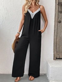 Lace Trim V-Neck Wide Leg Jumpsuit