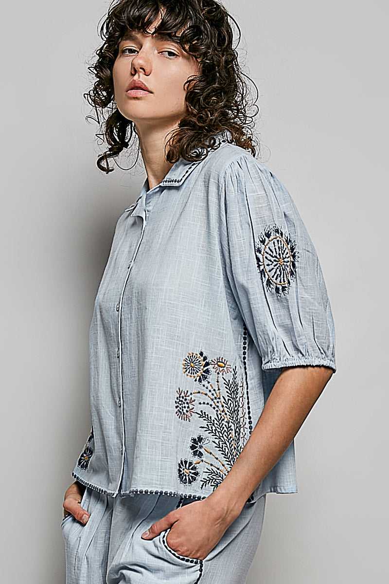 POL Button Down Embroidered Floral Short Sleeve Shirt 100100835201675 50 Affordable Fashion Under $100 Jerry's Apparel 