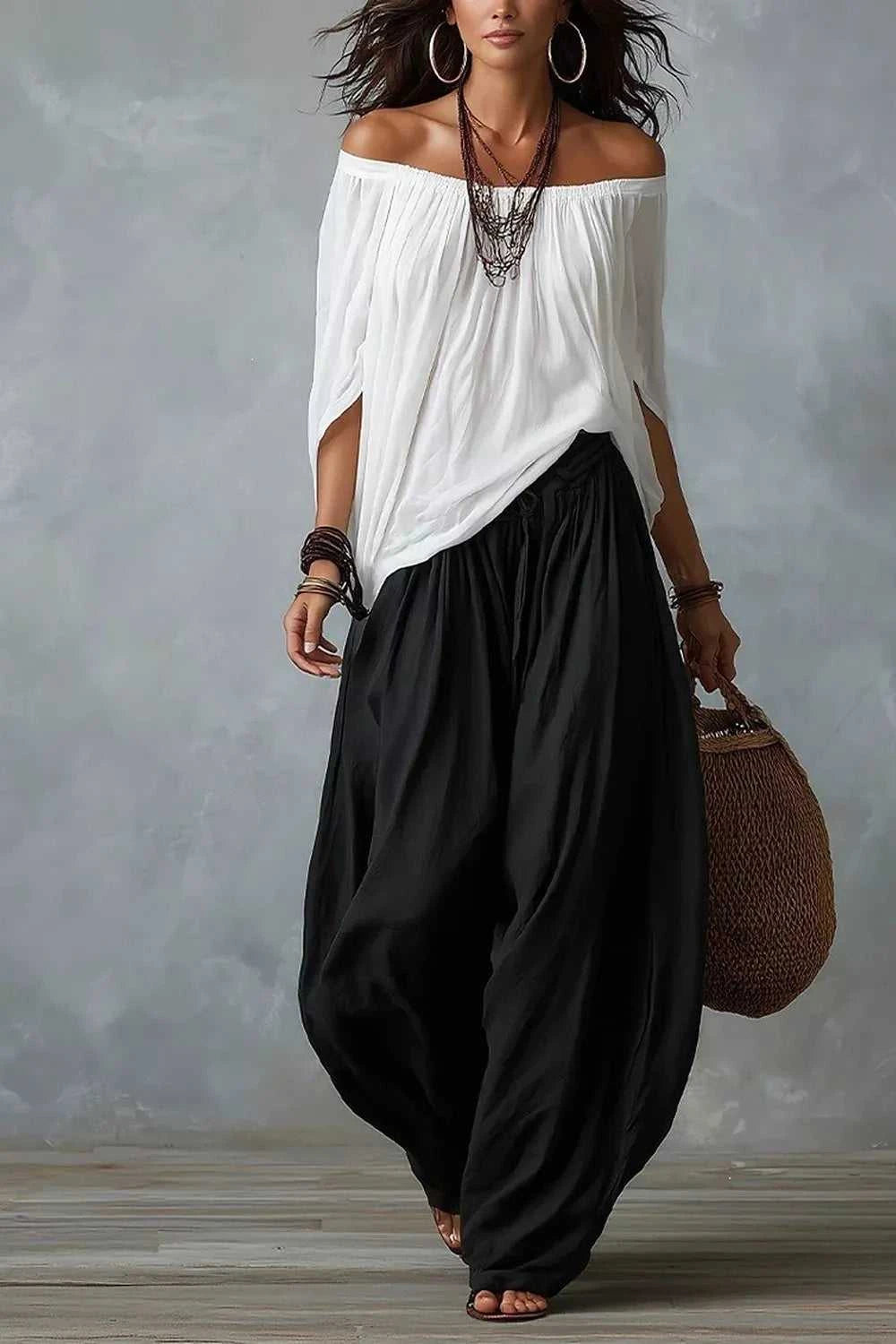 Full Size Off-Shoulder Top and Wide-Leg Pants Set Plus Size 100100599262559 45 Affordable Fashion Under $100 Jerry's Apparel 
