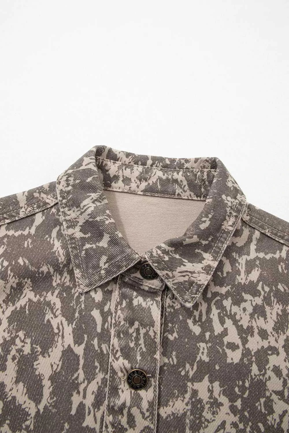 Abstract Print Long Sleeve Collar Raw Hem Denim Jacket 101003437845600 105 SYNZ Brand Collection Jerry's Apparel 