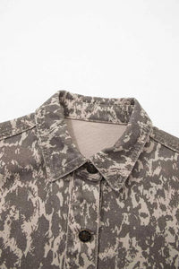 Abstract Print Long Sleeve Collar Raw Hem Denim Jacket 101003437845600 105 SYNZ Brand Collection Jerry's Apparel 