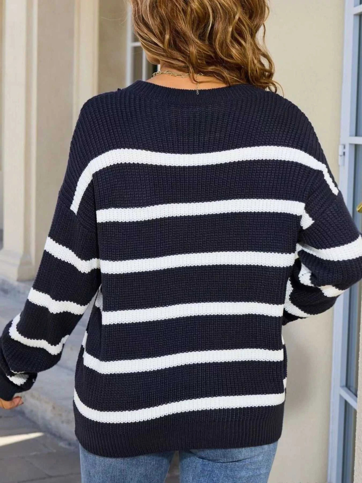Striped Round Neck Dropped Shoulder Sweater 100100625774845 43 Affordable Fashion Under $100 Jerry's Apparel 