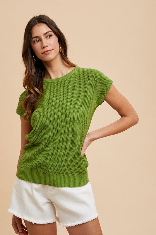 Annie Wear Round Neck Short Sleeve Sweater