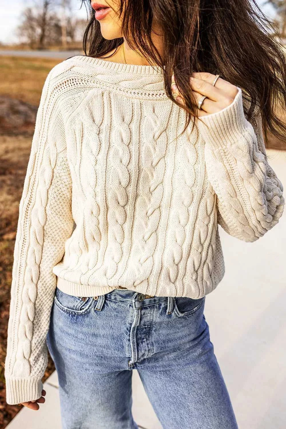 Drop Shoulder Round Neck Cable Knit Sweater 100100507789573 52 Affordable Fashion Under $100 Jerry's Apparel 