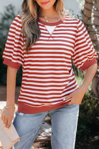Striped Puff Sleeve Casual T-Shirt 100100655461816 29 Affordable Fashion Under $100 Jerry's Apparel 