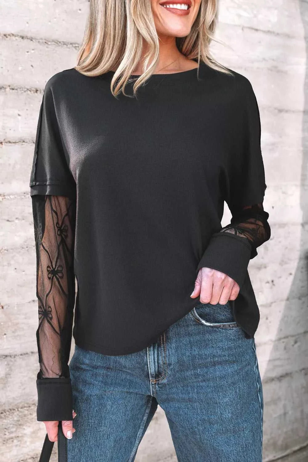 Round Neck Lace Sleeve Relaxed Fit Top 100100682611031 29 Affordable Fashion Under $100 Jerry's Apparel 