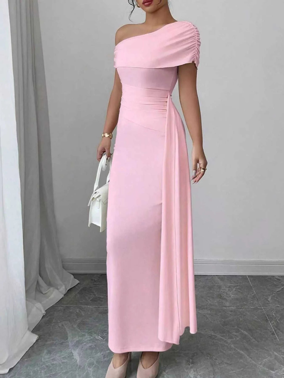 One-Shoulder Ruched Maxi Dress 100100331278451 36 Seasonal Fashion Collections Jerry's Apparel 