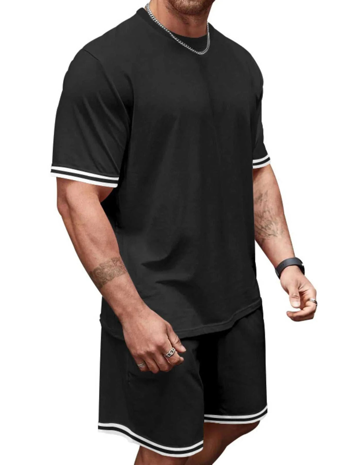 Men's Full Size Striped Short Sleeve Tee and Shorts Set Plus Size 100400468478831 33 Affordable Fashion Under $100 Jerry's Apparel 