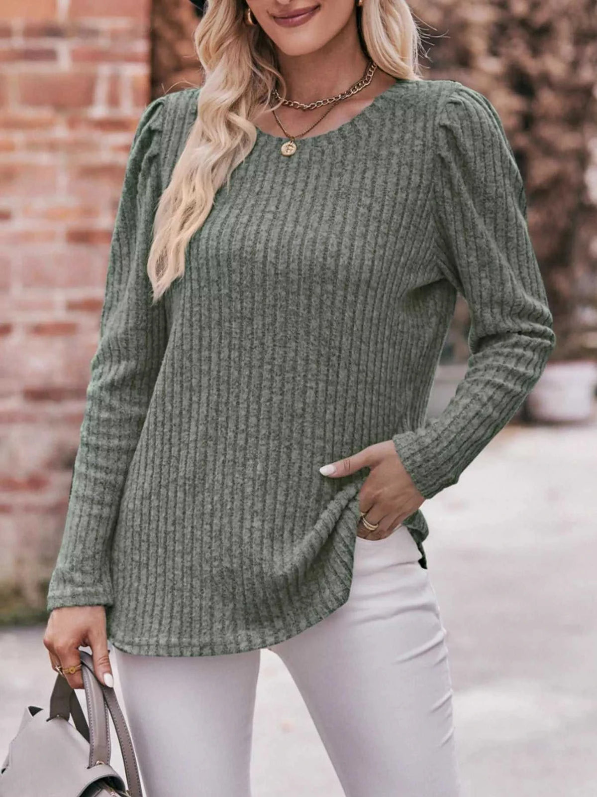 Ribbed Knit Puff Sleeve T-Shirt 100100962471478 28 Affordable Fashion Under $100 Jerry's Apparel 