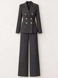 Double-Breasted Pinstripe Blazer and Wide-Leg Pants Set 101001905010997 103 Gifts for Her Jerry's Apparel 