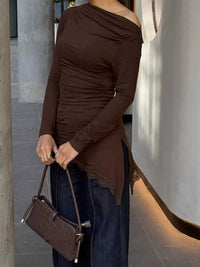Asymmetrical One-Shoulder Ruched T-Shirt with Lace Trim 100100076441475 32 Affordable Fashion Under $100 Jerry's Apparel 