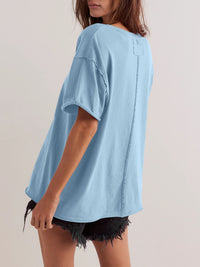 Lovelet Exposed Seam Round Neck Half Sleeve T-Shirt