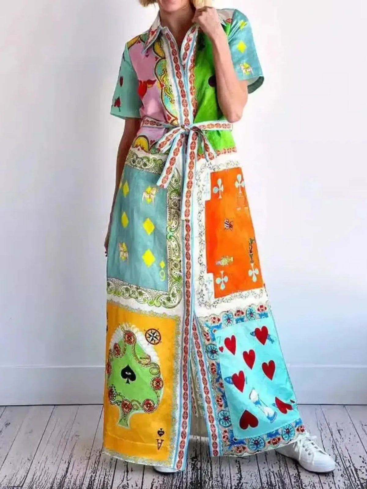Printed Tie Waist Maxi Dress