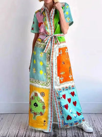 Printed Tie Waist Maxi Dress