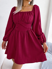 Tied Square Neck Balloon Sleeve Dress