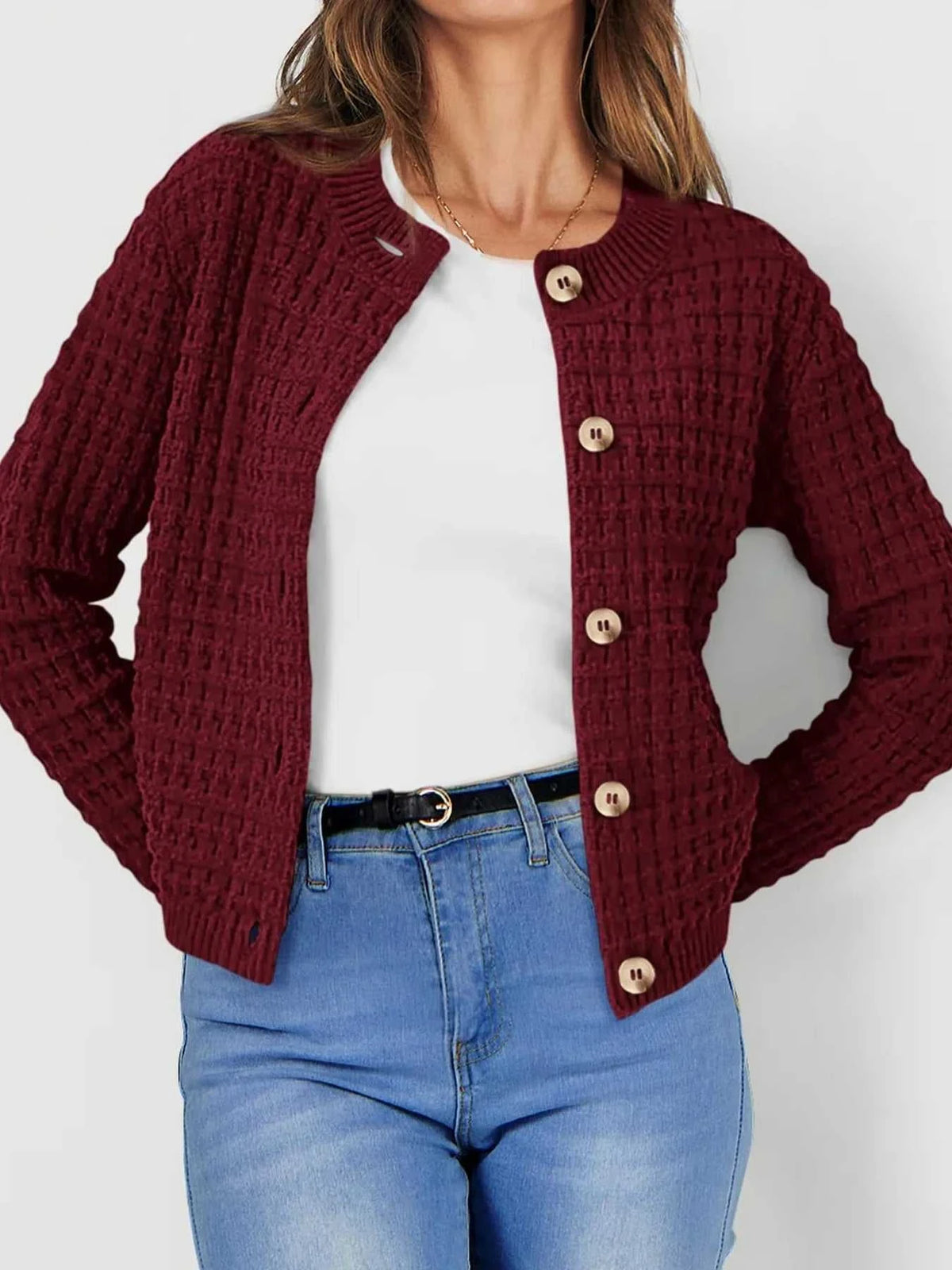 Textured Knit Button-Front Cardigan 100100626365347 44 Affordable Fashion Under $100 Jerry's Apparel 