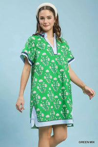 Umgee Printed Split Neck Short Sleeve Shift Dress 100100790711014 60 Affordable Fashion Under $100 Jerry's Apparel 