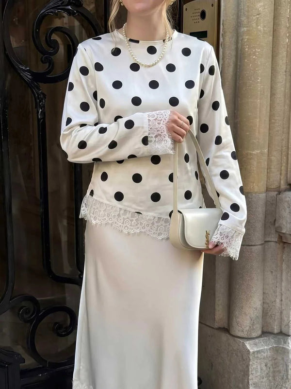 Polka Dot Satin Top with Lace Trim 100100709329500 60 Affordable Fashion Under $100 Jerry's Apparel 