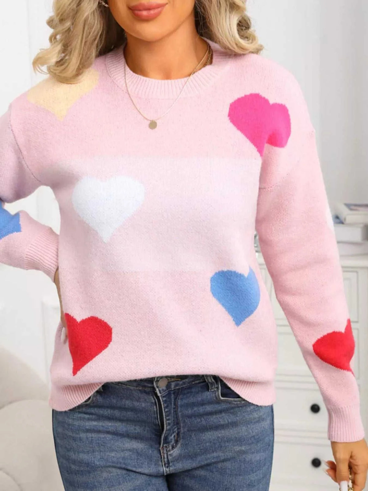Valentine's Day Heart Round Neck Dropped Shoulder Sweater 100100731312890 46 Affordable Fashion Under $100 Jerry's Apparel 