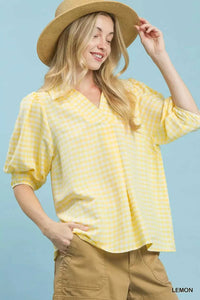 Umgee Gingham Puff Sleeve Collared Blouse 100100413651114 45 Affordable Fashion Under $100 Jerry's Apparel 