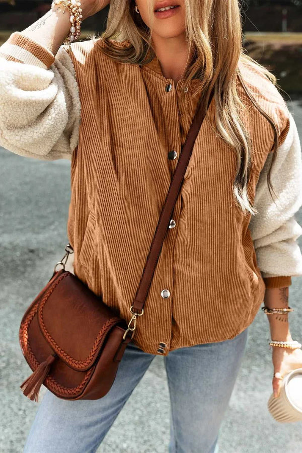 Contrast Baseball Collar Snap Down Long Sleeve Jacket 100100332355792 86 Affordable Fashion Under $100 Jerry's Apparel 