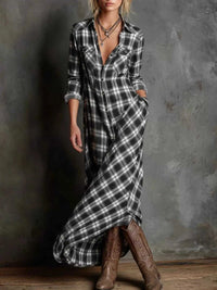 Full Size Plaid Button-Down Maxi Dress Plus Size 100100974392758 44 Affordable Fashion Under $100 Jerry's Apparel 