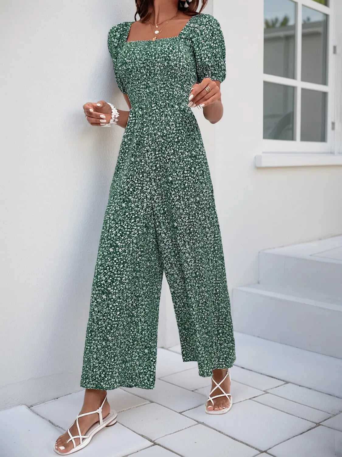 Printed Square Neck Puff Sleeve Jumpsuit 100100619721006 31 Affordable Fashion Under $100 Jerry's Apparel 