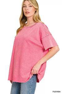 Zenana Acid Wash French Terry Drop Shoulder Raw Edge Top 100100258592888 26 Jerry's Apparel 