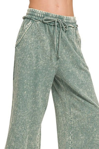 Zenana Washed French Terry Palazzo With Pockets