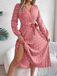 Front Tie Polka Dot Midi Pleated Dress 100100612892124 36 Gifts for Her Jerry's Apparel 