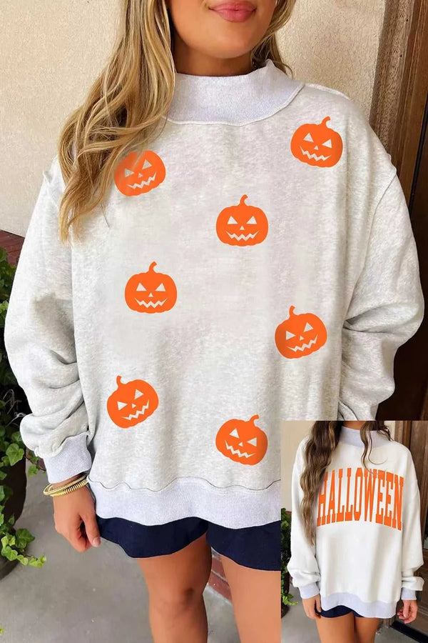 Halloween Pumpkin Face Print Mock Neck Reversible Sweatshirt 101001015658607 52 Affordable Fashion Under $100 Jerry's Apparel 