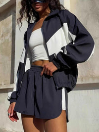 Color Block Zip Up Outerwear and Shorts Set 100100080069913 58 Affordable Fashion Under $100 Jerry's Apparel 