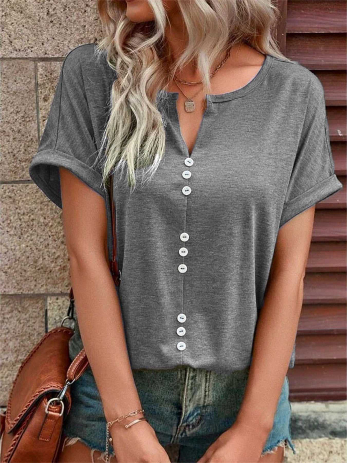 Full Size Decor Button Short Sleeve T-Shirt Plus Size 100100492662512 24 Affordable Fashion Under $100 Jerry's Apparel 