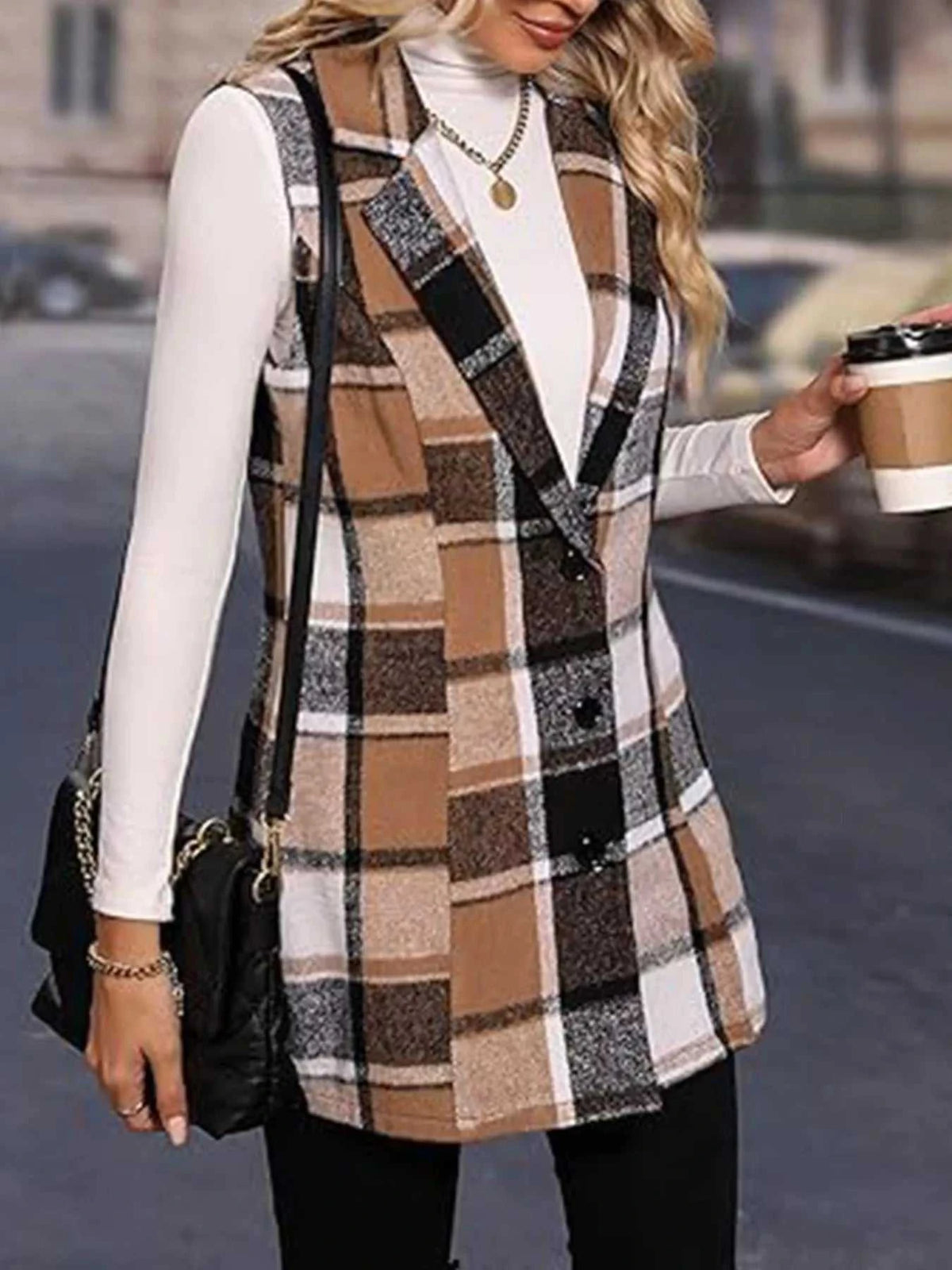 Plaid Button Up Vest Coat 100100372928578 23 Women's Outerwear Jerry's Apparel 