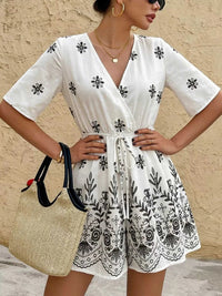 Printed Surplice Half Sleeve Romper 100100885481777 32 Affordable Fashion Under $100 Jerry's Apparel 