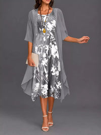 Full Size Floral Print Midi Dress and Chiffon Cardigan Set Plus Size 101001950650233 50 Affordable Fashion Under $100 Jerry's Apparel 