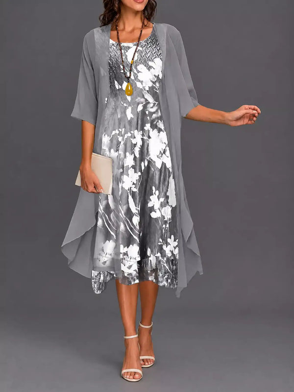 Full Size Floral Print Midi Dress and Chiffon Cardigan Set Plus Size 101001950650233 50 Affordable Fashion Under $100 Jerry's Apparel 