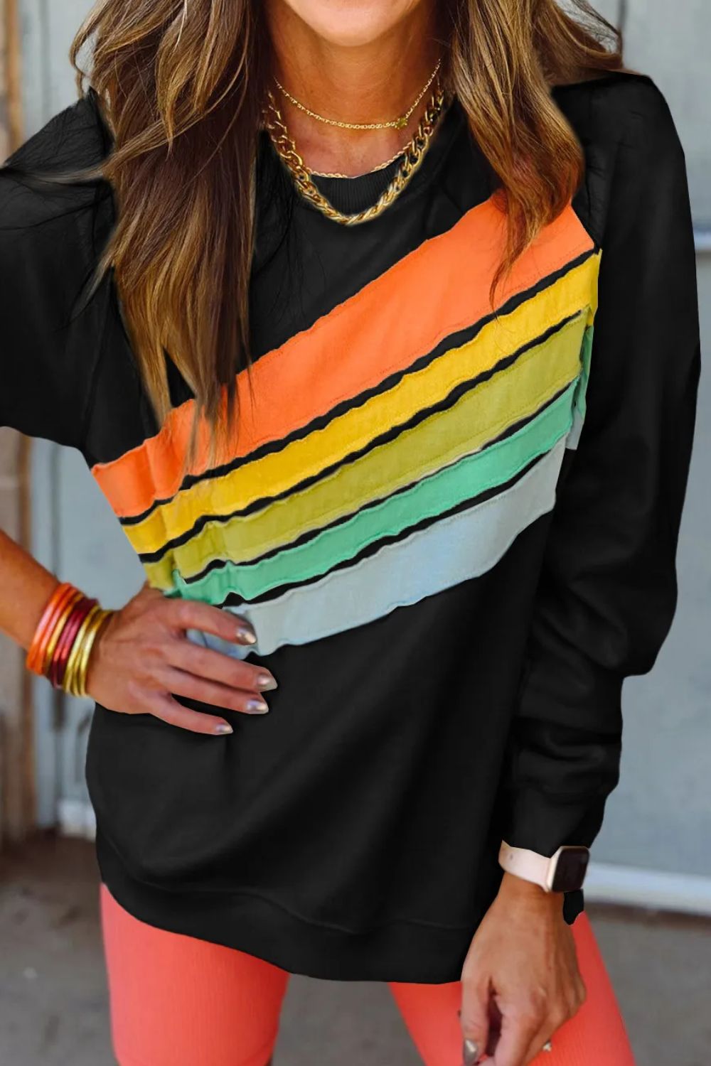 Contrast Round Neck Long Sleeve Sweatshirt