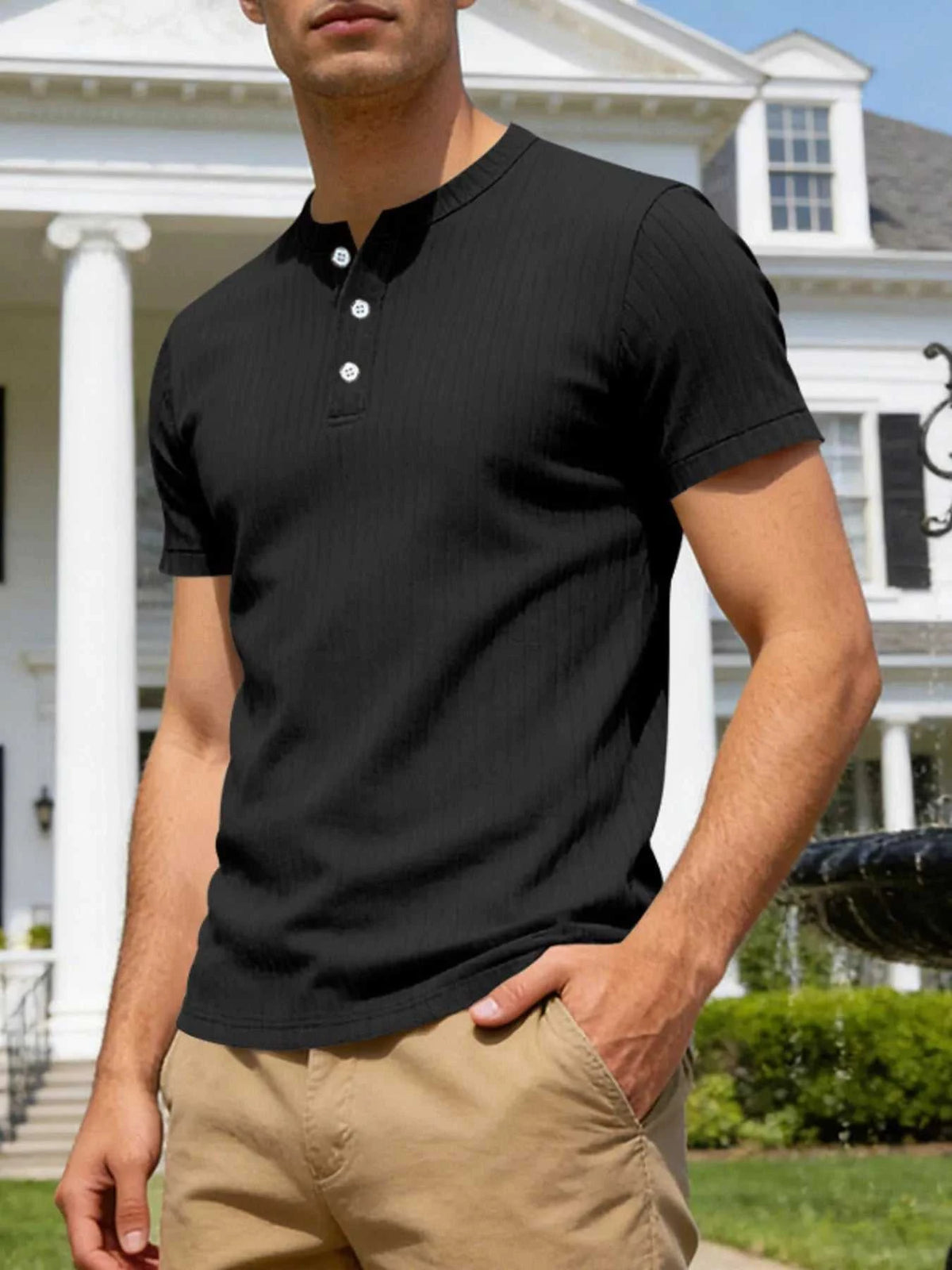 Men's Full Size Casual Ribbed Henley T-Shirt Plus Size 100400605279484 23 Affordable Fashion Under $100 Jerry's Apparel 