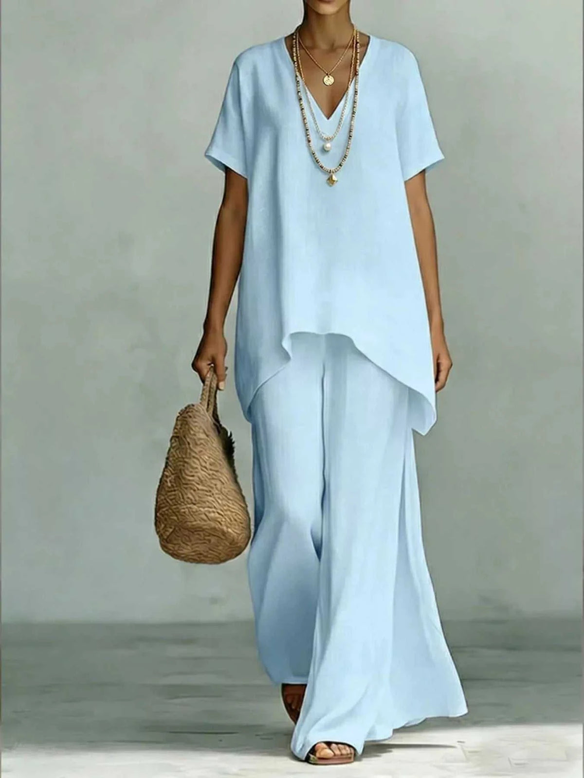 Full Size V-Neck Top and Wide-Leg Pants Set Plus Size 100100663551339 44 Affordable Fashion Under $100 Jerry's Apparel 