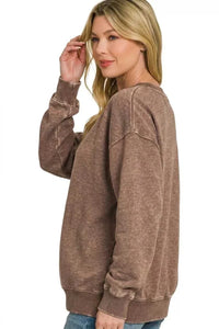 Zenana Fleece Acid Enzyme Washed Round Neck Sweatshirts 100100254081307 35 Affordable Fashion Under $100 Jerry's Apparel 