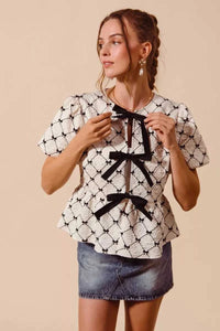 SO ME Bow Texture Woven Peplum Top With Contrast Tie 100100696611485 51 Affordable Fashion Under $100 Jerry's Apparel 